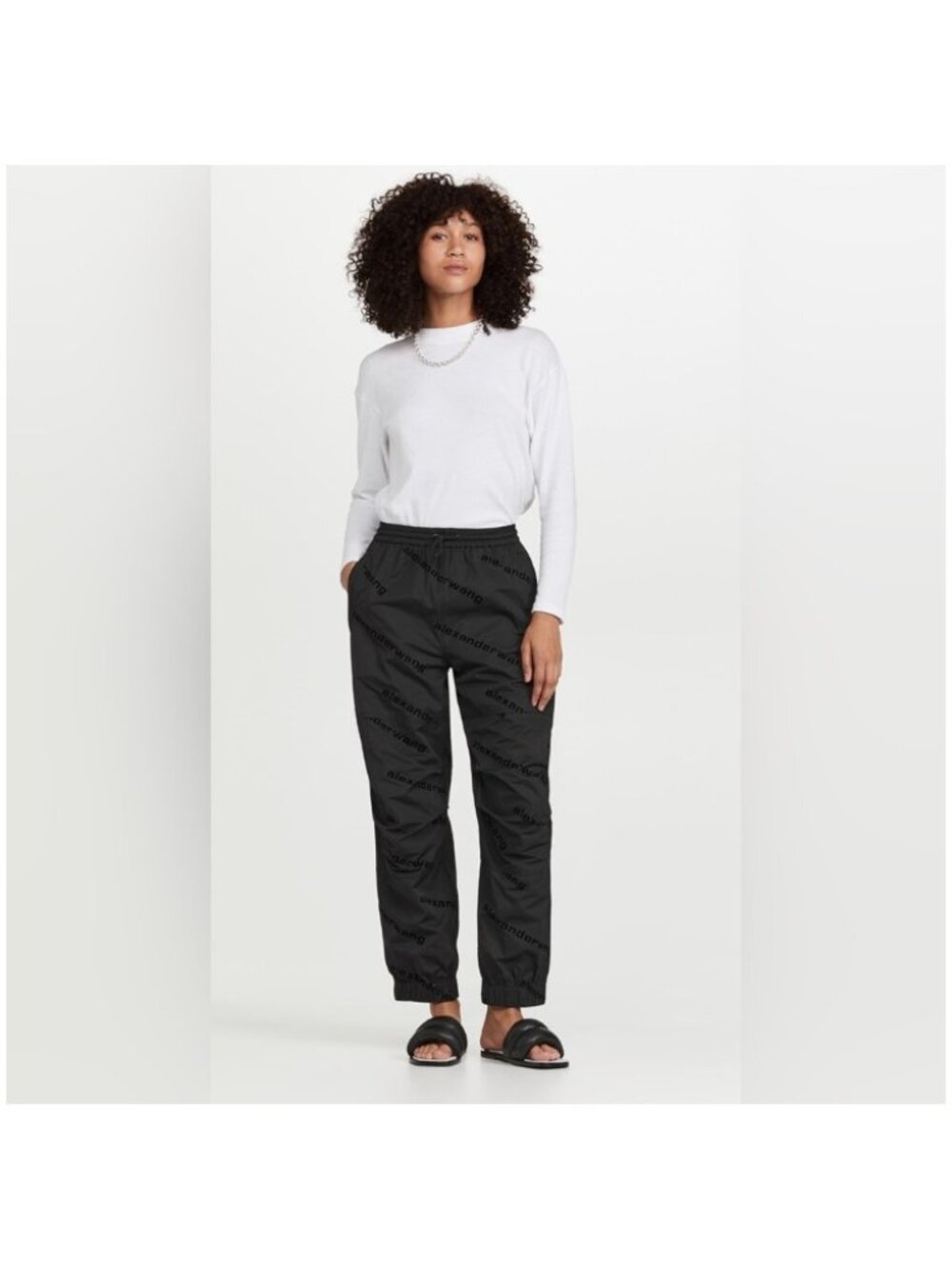 Alexander Wang Allover Flocked Logo Track Pants New Size M